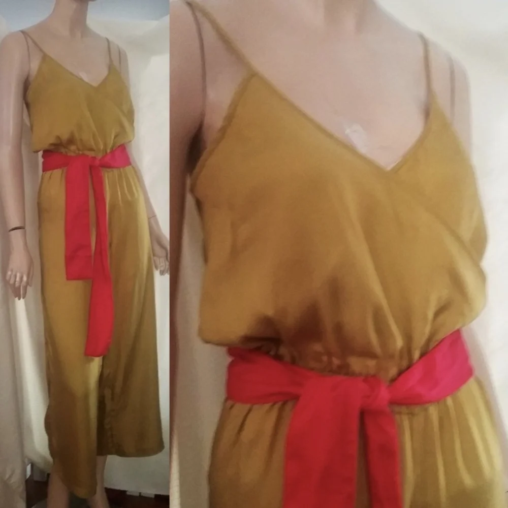 Lou & Grey Chartreuse Belted Wrap Jumpsuit XS